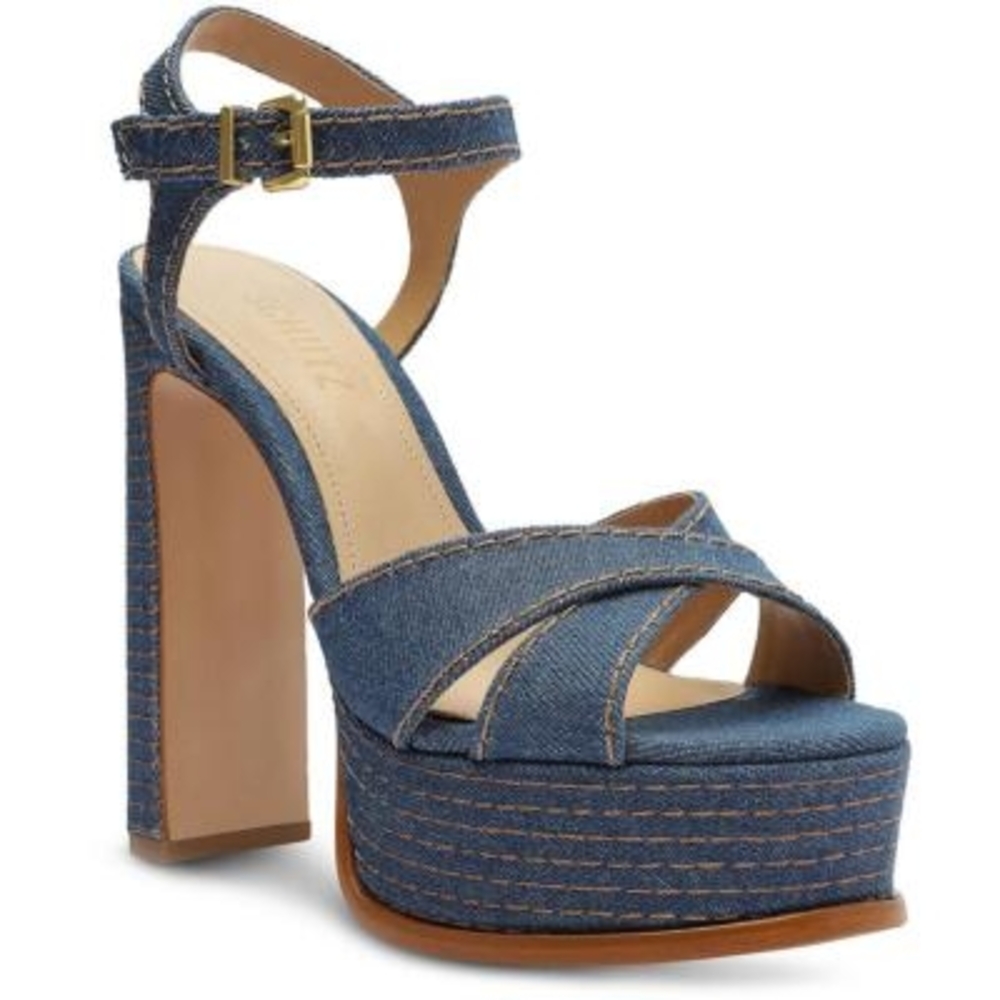 SCHUTZ Blue Platform Sandals with Chunky Heel
